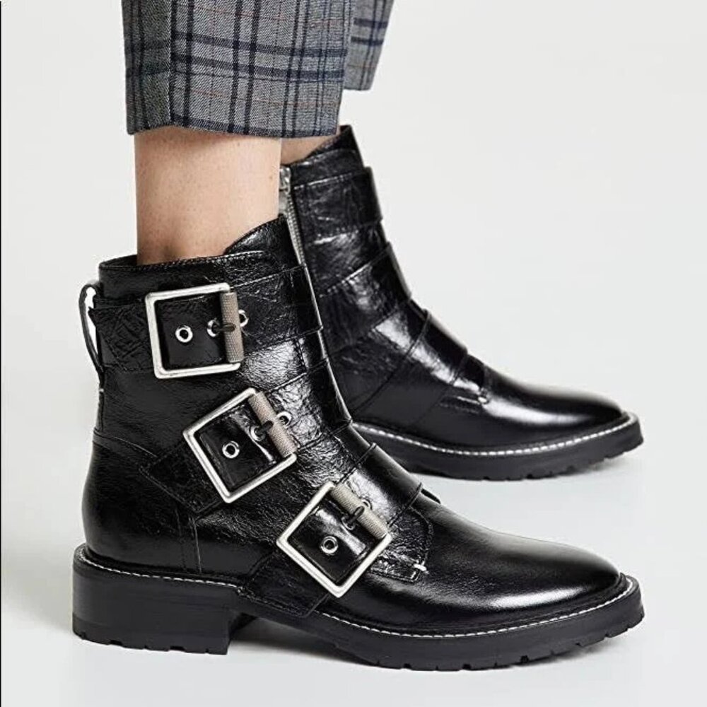 Rag & Bone Cannon Black Buckle Combat Boots Size 37